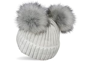 styleBREAKER Cappello a Maglia con 2 Pom Pom in Pelliccia Sintetica e Fodera in Pile, Cappello Invernale, Berretto a Maglia, 2-5 Anni 04024203