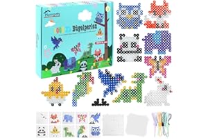 Homgaty Duży zestaw koralików do prasowania, 10 mm, 1000 sztuk koralików XL z płytką wtykową, 10 wzorów zwierząt i papier do prasowania, kreatywny zestaw koralików do majsterkowania, rzemiosła dla