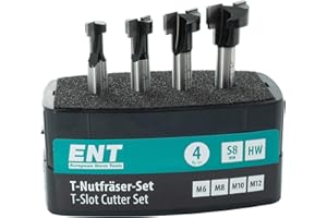ENT EUROPEAN NORM TOOLS ENT 09046 4 pcs. T-Slot Router bit Set M6, M8, M10 and M12, 8mm Shaft, in Hard Metal, for hex Bolts with Metric Thread