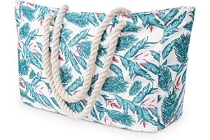 Deciniee Grande Sac de Plage Femme: Imperméable Sac de Plage XXL Extra Large Famille - Pliable Cabas Plage pour Voyage de Vacances Quotidien - Impression Verte