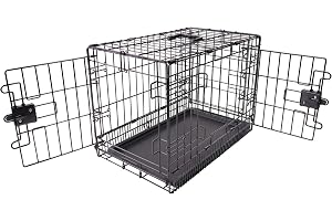 Amazon Basics - Hållbar, hopfällbar metallbur till hund med bottenbricka och dubbla dörrar, 76,2 cm