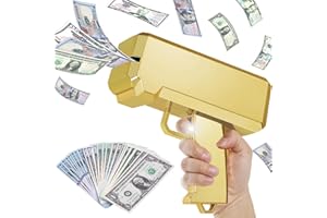 GIRLDIARY Geld Pistole Shooter mit 101 Requisitengeld, Spielzeugpistole, die Geld für Spielfilme Party sprühen, Handgehaltene Geldpistole Gefälschte Pistole (Gold)