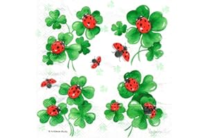 ‎AMBIENTE Ambiente 20er Pack Servietten Kleeblätter und Marienkäfer, 2-lagig, weiß, grün, rot, schwarz, 33 x 33 cm