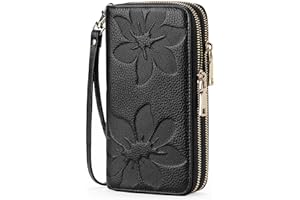 GOIACII Women's Wallet Large Capacity RFID Blocking Double Zip Ladies Purse, Leather Purses for Women with Wristlet