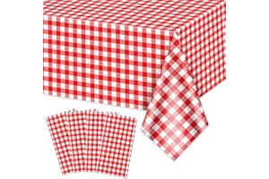 HEGBOLKE 4 Pack Red Gingham Tablecloths, Red and White Checkered Tablecloths 86.6 x 51.2 Inches Gingham Table Covers Rectangular Waterproof Picnic Table Covers for Birthday Party Holiday Outdoor Supplies