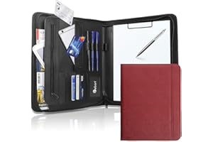 Vebon® Teczka konferencyjna A4, duża, Nowy Jork, wegańska skóra, zamek błyskawiczny + podkładka z klipsem I teczka konferencyjna + torba na laptopa I dodatkowe miejsce do przechowywania I czerwona