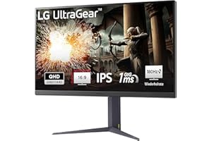 ‎LG LG Electronics 32GS75QX-B.AEU Ultragear™ QHD Gaming IPS Monitor 32" (80 cm), 2560 x 1440, 16:9, 1ms GtG, 180 Hz, HDR10, 400 cd/m² Brightness (Typ.), NVIDIA G-Sync™ Compatible, AMD FreeSync™ - Grey