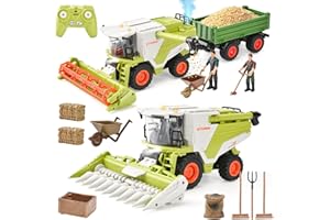 LTFIOON Mietitrebbia RC 2-in-1 Telecomandata, Giocattolo Mietitrebbia con Luce, Suono e Funzione Spruzzo, Accessori per Scenario Fattoria, Giocattolo Bambini 3-8 Anni