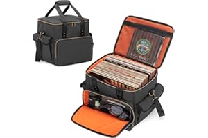 Trunab Bolsa de Discos de Vinilo Nailon Impermeable Ligero Robusto Gran Capacidad Compatible con 60 Discos, Bolsa Mejorada Ideal para Llevar su Disco de Vinilo LP con Correa para el Hombro y Asa