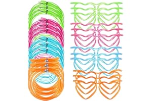 YITOBICI Okulary ze słomką, słomki wielokrotnego użytku, słomki Crazy Fun Loop, elastyczne, wielokolorowe słomki, oprawki w kształcie serca, 4 kolory, 12 szt