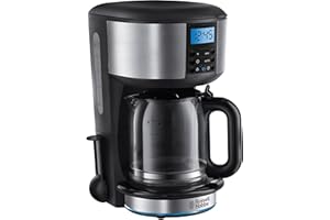 Russell Hobbs Cafetière filtre [Programmable, Technologie WhirlTech pour extraction & arôme optimaux] Buckingham (10 tasses, verseuse en verre 1,25L, Maintien au chaud, 1000W) Machine à café 20680-56