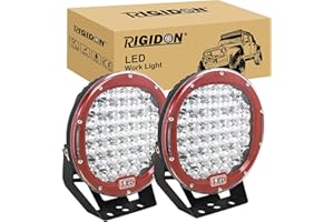 RIGIDON 2 Pcs rampe de phare led, Rouge 9 pouces 225W 12V 24V lampe de travail led, spotlight feux de travail pour offroad Véhicule Voiture camions SUV ATV 4x4 bateau,6000k blanc headlight