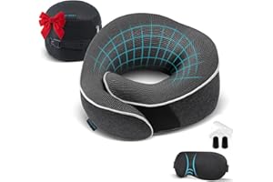 Proglobe Travel Pillow, Memory Foam Neck Pillow Set, Orthopedic Pillow, Travel Essentials for Flying, Kit with 3D Contoured Sleep Mask, Earplugs and Luxury Mesh Bag (Dark Grey)