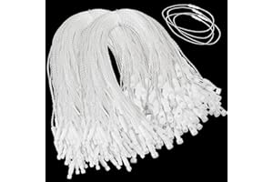 Gulfmew 400 Pièces Cordes en Polyester pour Étiquettes Volantes Ficelle Jetable pour Étiquettes de Prix avec Fermoir à Pression Attaches à Crochet pour Produits Vêtements Marque Étiquette (Blanc)