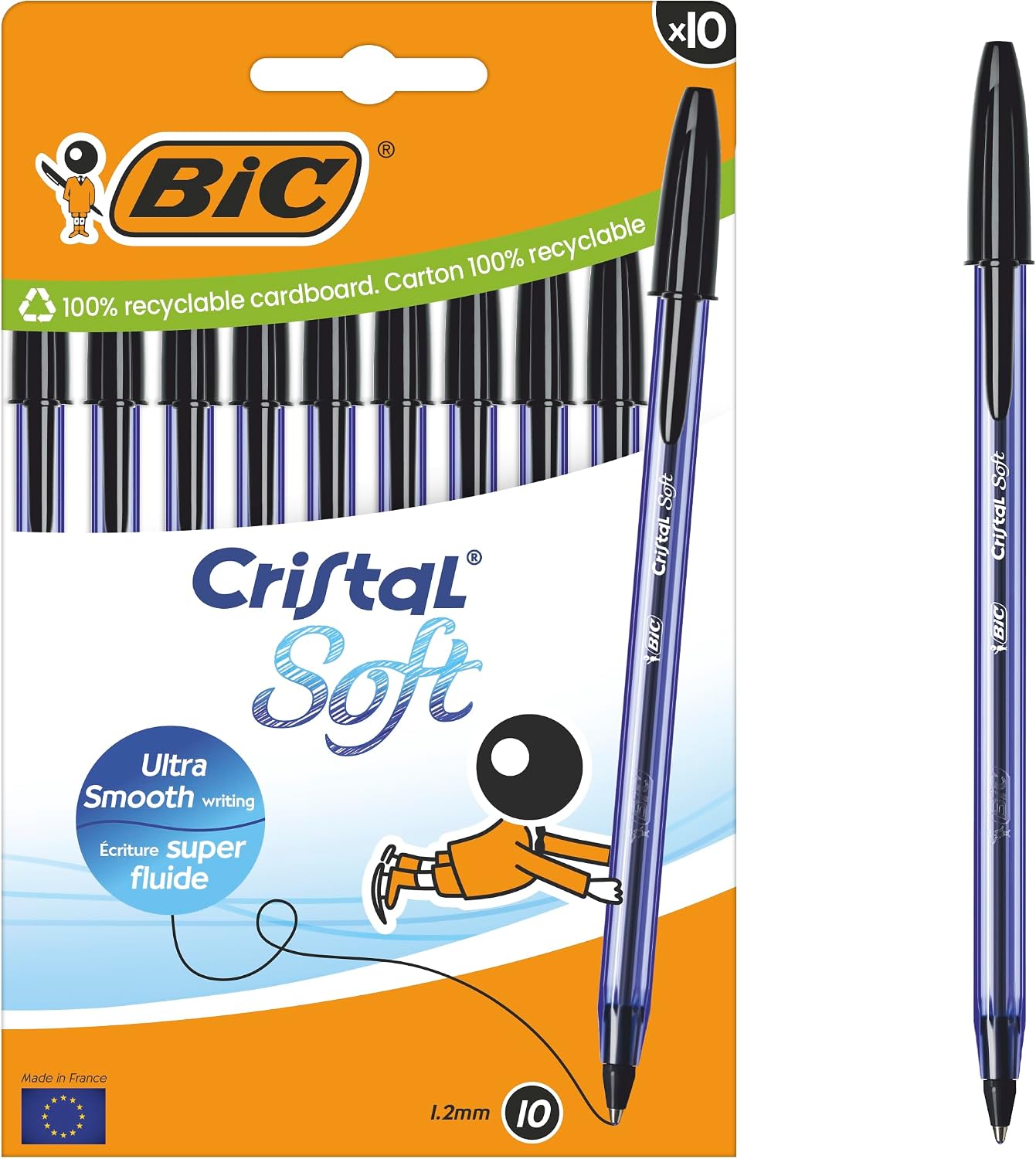 Bic Cristal Soft Ballpoint Pens – Smooth Easy-Glide Ink – Medium 1.2mm Tip – Comfortable Writing – Black – School & Office Supplies – Pack of 10
