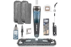 DARIS Balai pulvérisateur Microfibre 360°, 4 tampons lavables, Flacon 780 ML, Nettoyage sols, Cuisine, parquet