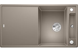 BLANCO AXIA III 5 S | Granitspüle aus SILGRANIT tartufo | Einbauart: Einbau von Oben | reversibel | mit Holzschneidbrett | für 50 cm breite Unterschränke | Verschiebbares Schneidbrett