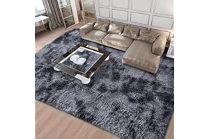 ASIinnsy Area Rugs Soft Fluffy Shaggy Rugs Living Room Grey Large Modern Plush Rug High Pile Non-Slip Bedroom Carpet Floor Mat Nursery Bedside Rug (Black Grey, 200 x 250 cm)