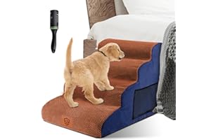 ZVONEMA ZNM Escaliers pour Chien à 4 Marches, Marches Lavables et Antidérapants Escaliers pour Animaux De Compagnie, échelle Amovible et Portable Escaliers pour Chiens, avec 1 Rouleau à Peluches