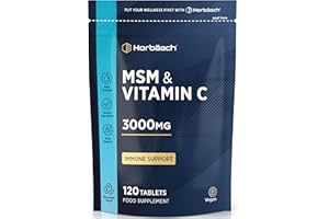 HORBÄACH MSM Supplements 3000mg with Vitamin C | High Strength Methylsulfonylmethane MSM with VIT C | 120 Vegan Tablets (Not Capsules) | by Horbaach