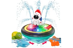 CRIOLPO zabawki kąpielowe dla niemowląt 1 rok 2 z diodą LED fontanna zabawka, automatyczna indukcja prysznicowa, wanna basen, zabawki do kąpieli, 3 4 5 lat, dla chłopców, dziewcząt, zestaw rakietowy)
