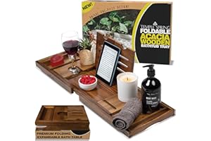 Temple Spring Diseño Único Estante Baño, Acacia Bandeja Baño Plegable, Bandeja Bañera Extensible, Accesorios Bañera - No Teca