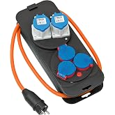 Brennenstuhl CEE 230 V kamp elektrik dağıtıcı, topraklı fişli (2 x CEE priz, 3 x topraklı priz, 1,5 m H07RN-F 3G2,5 kablo, tu