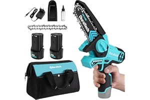 DURATECH 12 V akumulatorowa piła łańcuchowa z 2 bateriami 2,0 Ah, 2 łańcuchy, mini elektryczna piła łańcuchowa do cięcia drewna, przycinanie ogrodu