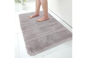 Paradise Products Bath Mat Non-Slip Bathroom Mat Super Absorbent Water, Washable rug Bath Mats, Soft Thick Microfiber Absorbent Bathroom Carpet Floor Mat (Silver, 50x80, Rectangular, Striped)