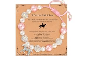 Aretas Pferde Armband für Mädchen Kinder Rosa Perle und Strass Kugeln/Rosa Naturstein Armbänder mit Pferde anhänger Pferde Zubehör Cute Stuff Kleine Schmuck Süße Sachen kinderschmuck Geschenke