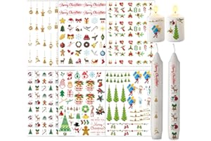‎ALLAVA ALLAVA 6 Stück Kerzentattoos Weihnachten(200+ Muster), Wasserschiebefolie Kerzen, Kerzensticker Kerzenfolie für Kerze Tasse DIY Geschenk, Kerzen Dekorieren, Kerzensprüche