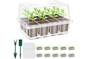 Qmioti Zimmergewächshaus Anzuchtkasten, 10 Stück Verdicktes Zimmergewächshaus Set mit 9CM Hohem Deckel und Vergrößerten Unabhängigen Zellen, 120 Zellen Mini Gewächshaus Anzucht, Transparent