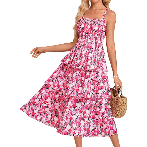 Robe D'été Femme à Bretelles Spaghetti Motif Floral - Coupe Trapèze, Col V, Fente Avant - Tissu Léger Et Respirant - Style Bohème Décontracté