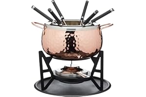 Artesà Fondue-Set mit 6 Gabeln und Schale aus Edelstahl, Keramikschale, Metallständer und Brenner, für Schokolade, Käse oder 