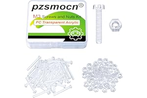 Pzsmocn 100 Pezzi / 50 Set M3 PC Kit Viti e Dadi Acrilico Trasparente. Vite in Plastica M3 * 20 mm PC Acrilico Trasparente Croce Stringere a Mano Vite Tonda e Kit M3 Dado Esagonale.