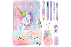 Anyfirst Diario Segreto Unicorno Bambina con Lucchetto, Set di Diario Segreto Ragazza Include Taccuino Unicorno A5 in Peluche & Penne, Regalo Bambina 5 6 7 8 9 10 11 12 Anni