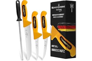 SCHWERTKRONE Set di coltelli da macellaio Sword Crown 4 pezzi. Coltello da macellaio professionale Made in Germany Solingen, coltello per disossare, coltello per sminuzzare, coltello da chef