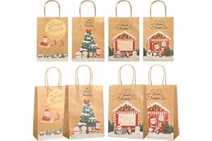 LEMESO Sacchetti Regalo Natale Originali Sacchetti Carta Natale Piccoli 12 Sacchetti Natalizi Kraft con Manici Confezioni Regali Natale da Scrivere Nome per Pensieri Regali Natalizi