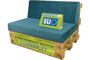 ‎PILLOWS24 Pillows24 - Palettenkissen 2-teiliges Set aus Cordstoff | Sitzkissen & Rückenkissen für Europaletten 120x80 | Weiche Palettenauflage für Wohnzimmer, Garten oder Balkon | Made in EU | Türkis