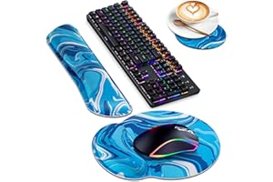 ‎ABETCABE Mousepad mit Handauflage, 3-en-1 Mauspad Handballenauflage Tastatur Handgelenkstützen und Untersetzer Set, mit ergonomischem erhöhten Memory Foam für einfaches Tippen und Schmerzlinderung