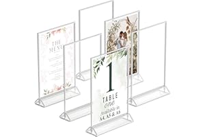 Dasher Products Silver Picture Frames Double Sided A5 - 6 Pack - Acrylic Silver Table Number Holders, Clear Easel Table Stands for Signs, Menu Holder, Photo Frame