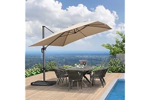 PURPLE LEAF 2.7 X 3.5 M Garden Cantilever Parasol, Large Rectangle Patio Umbrella with Crank Handle and Tilt for Balcony and Outdoor, Beige
