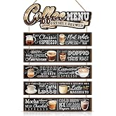 TOARTi 6Pcs Coffee Menu Wooden Sign for Kitchen Decoration,Funny Quotes Wood Decorative Plaque for Dining Room Wall Art Decor