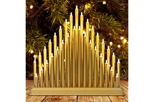 GloBrite Gold Candle Bridge With 33 LED Lights - Battery Operated Christmas Arch for Table Centrepiece, Xmas Window Sill Decorations, Indoor Ornaments & Festive Lights