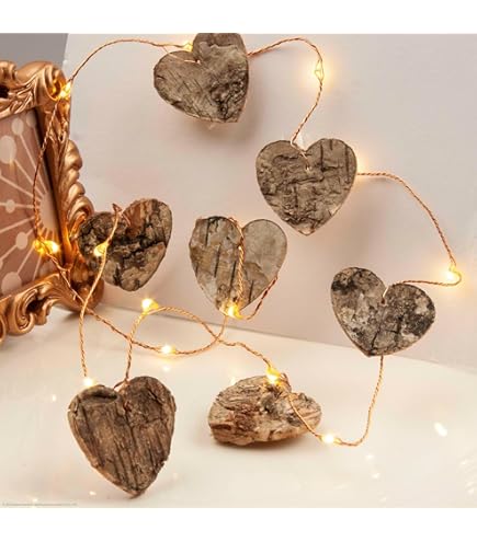 Ideen Mit Herz Guirlande Lumineuse à LED - Corde Avec Feuilles Vertes - 10 LED - Blanc Chaud - Fonctionnement à Piles - Avec Fonction Minuterie - Longueur : 1,25 M