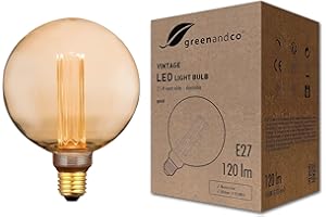 greenandco Dimmable Vintage Design LED Bulb for Mood Lighting | E27 G125 | Amber | 3.5W 120lm | 1800K Extra Warm White | 320° | 230V | Flicker-Free | Edison Bulb