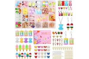 Souarts 104PCS Charms Schmetterling Bär Anhänger Set mit 150PCS Zubehör für Ohrringe Armband Halskette Schlüsselanhänger, Schmuck Selber Machen Set mit Aufbewahrungsbox