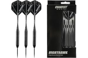 ‎CHAMPIFY Champify® 23g Messing Darts Set “Nighthawk” mit Stahlspitze | 3 Dartpfeile mit 6 Schäften & Flights | inkl. weiteres Zubehör | Dartpfeile mit Stahlspitzen