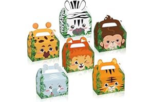 COSFAN 12 paquets de boîtes à friandises pour la fête des animaux de la jungle, boîte à friandises sur le thème du safari, boîtes à friandises pour l'anniversaire des animaux du zoo