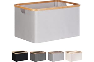 efluky Składany kosz na pranie, 60 l, materiał bambusowy, składany kosz do przechowywania, kosz na pranie, do sypialni, łazienki (jasnoszary)